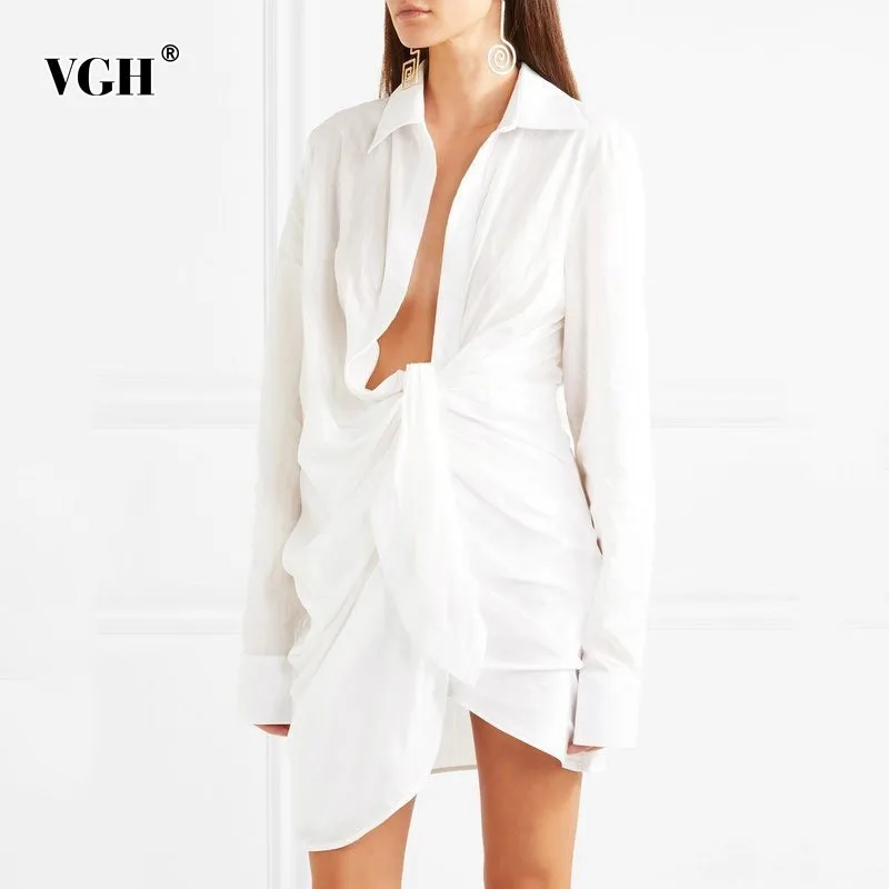 Женская рубашка с отложным воротником VGH Асимметричная длинным рукавом и
