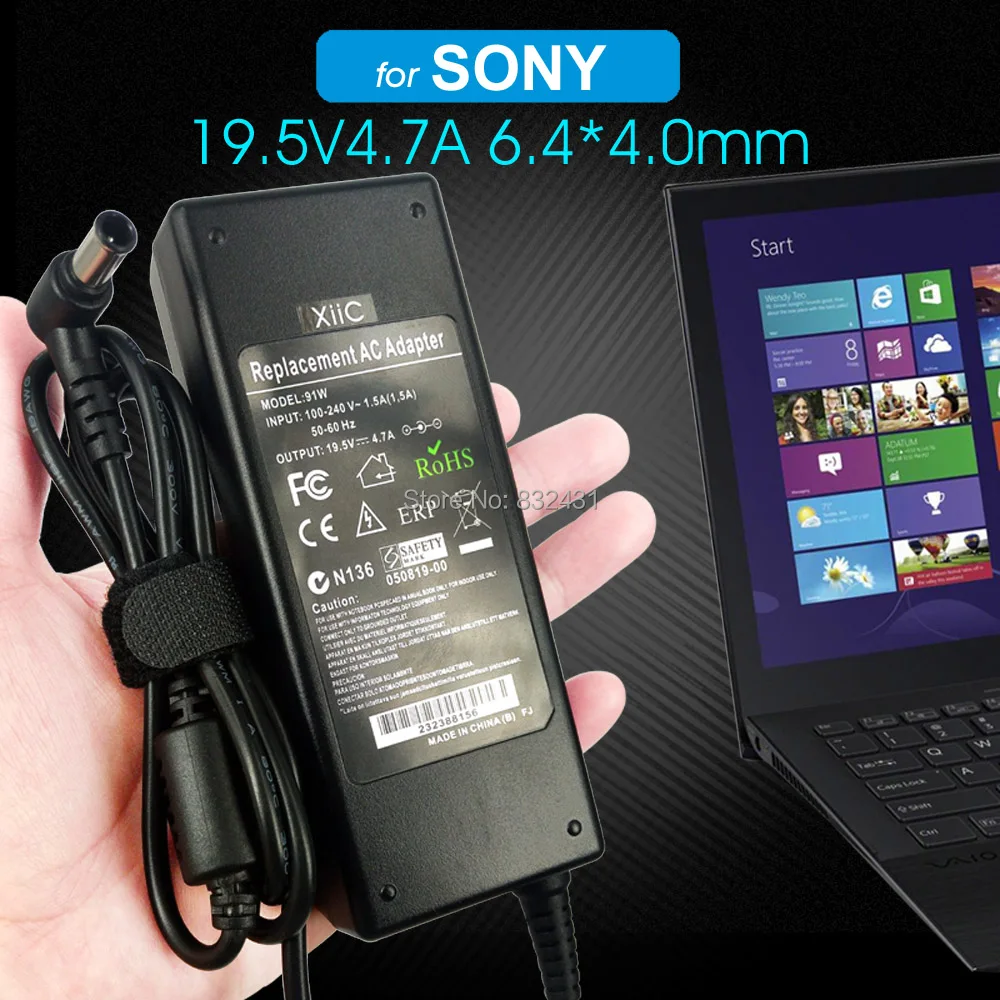 XiiC адаптер для ноутбука 19,5 V 4.7A для SONY VAIO VGP-AC19V PCG VGA VPC ТВ серии ноутбук AC зарядное устройство 90 Вт 6,5*4,4 мм