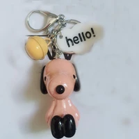 cute anime figure dog keychain quality acrylic dog bull terrier key chain animal figure trinkets for car keychain with bells