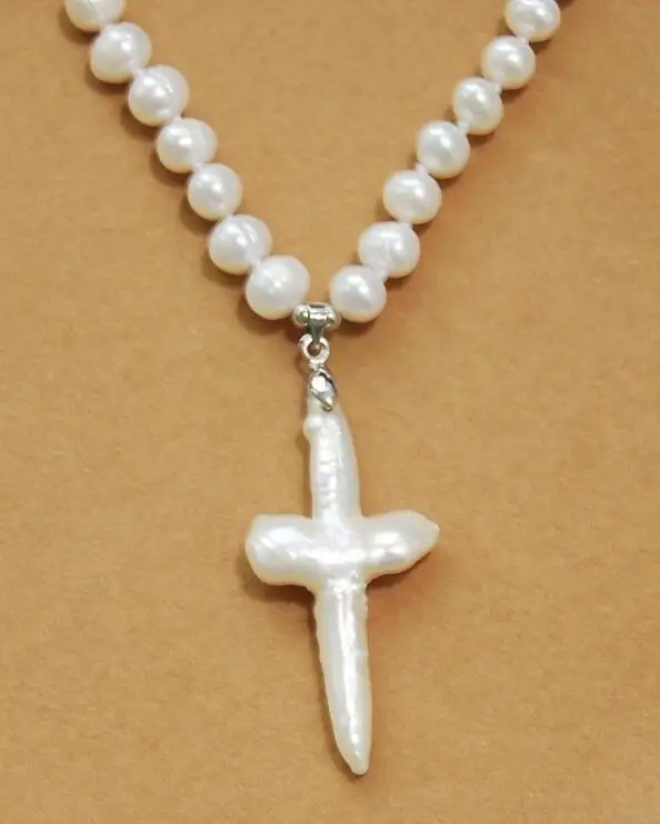 Ожерелье с подвеской крест в стиле барокко натуральный белый культивированный