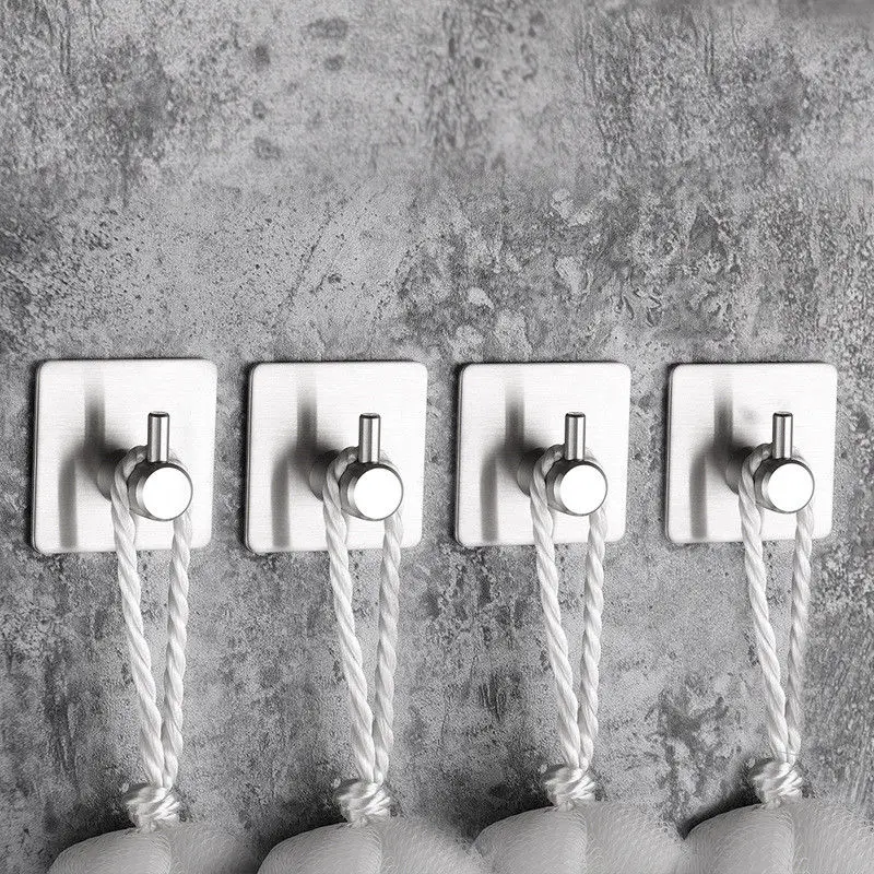 4PCS Adhesive Bath Hooks Stainless Steel Bathroom Towel Hook Stick Wall Hangers Holders For Home Kitchen | Дом и сад