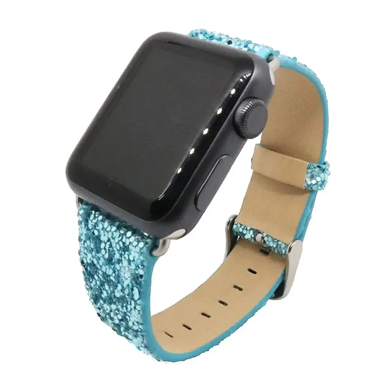 Рождественские блестящие Роскошные наручные часы Iwatch из искусственной кожи ремешок для Apple Watch серии 3/2 38 мм 42 мм - Цвет: K