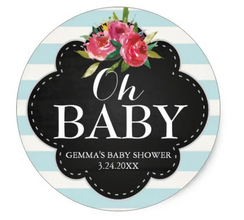 

1.5inch Oh Baby Shower Party Favor Sticker - Stripes