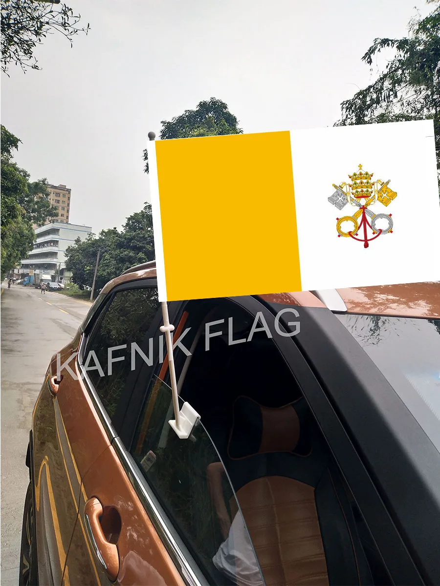 

KAFNIK,30*45CM Vatican Window Car Flags and Banners Countries World Custom Flags with 43/52cm flagpole for car decoration