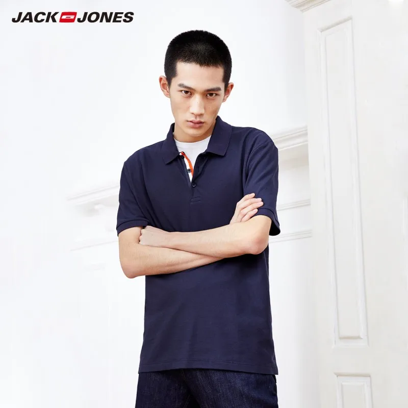 Мужская хлопковая трикотажная футболка-поло с короткими рукавами JackJones E | 219106510