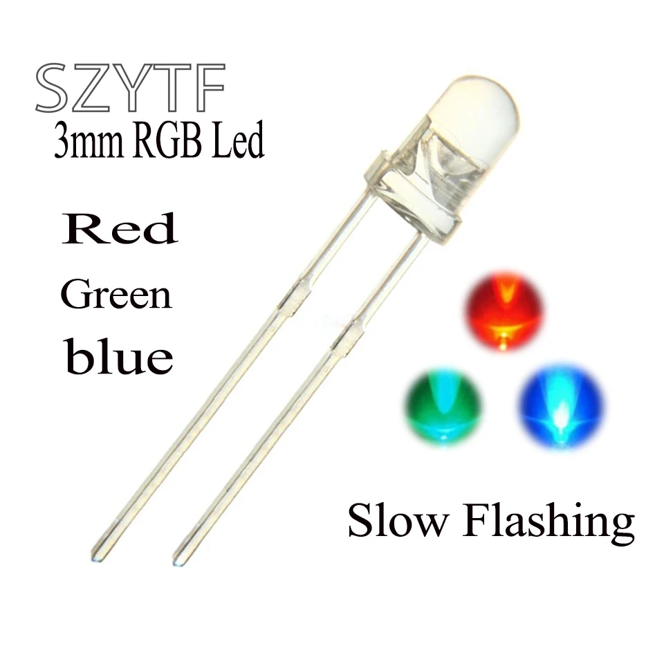 100 шт. 3 мм RGB Быстрый мигающий светодиодный трехцветный Круглый прозрачный
