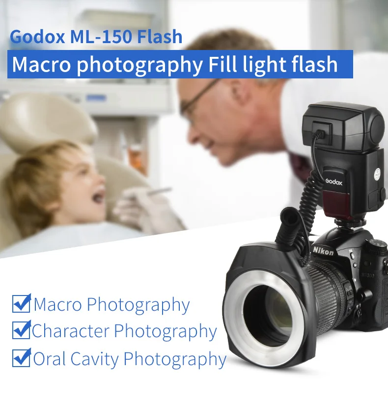 Godox ML-150 макро кольцо Вспышка Speedlite направляющий номер 10 с 6 линзами адаптер кольца для Canon Nikon Pentax Olympus sony камер