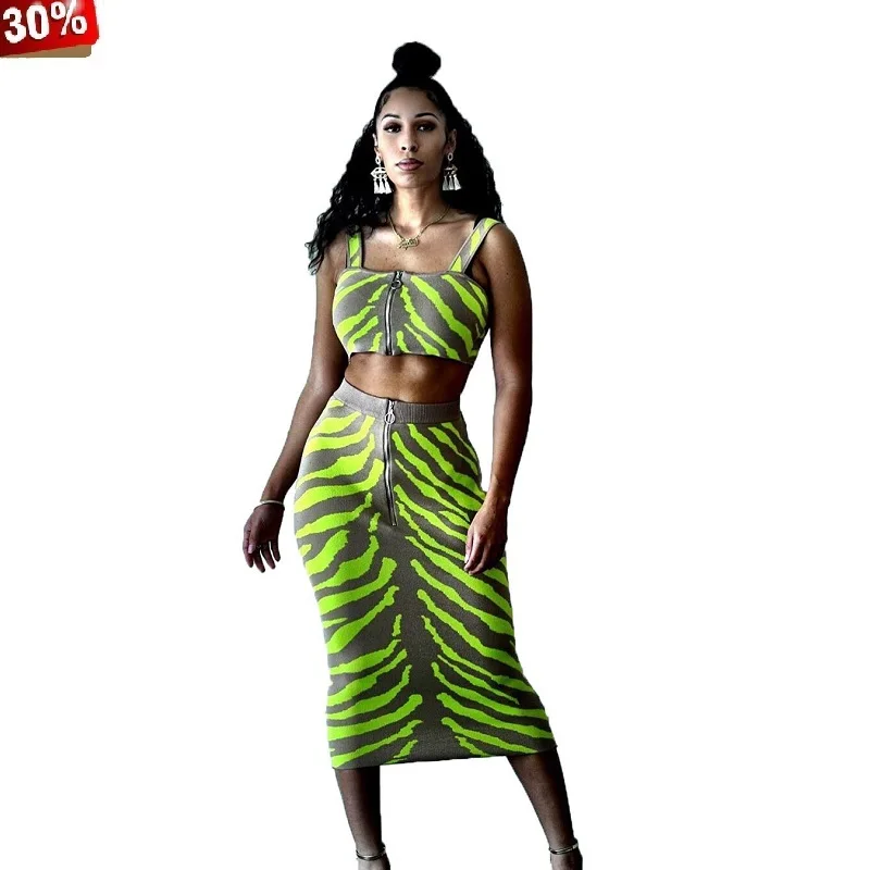 Зеленый 2 шт миди юбка комплекты с пляжа Парео спереди на молнии Топ Миди юбки