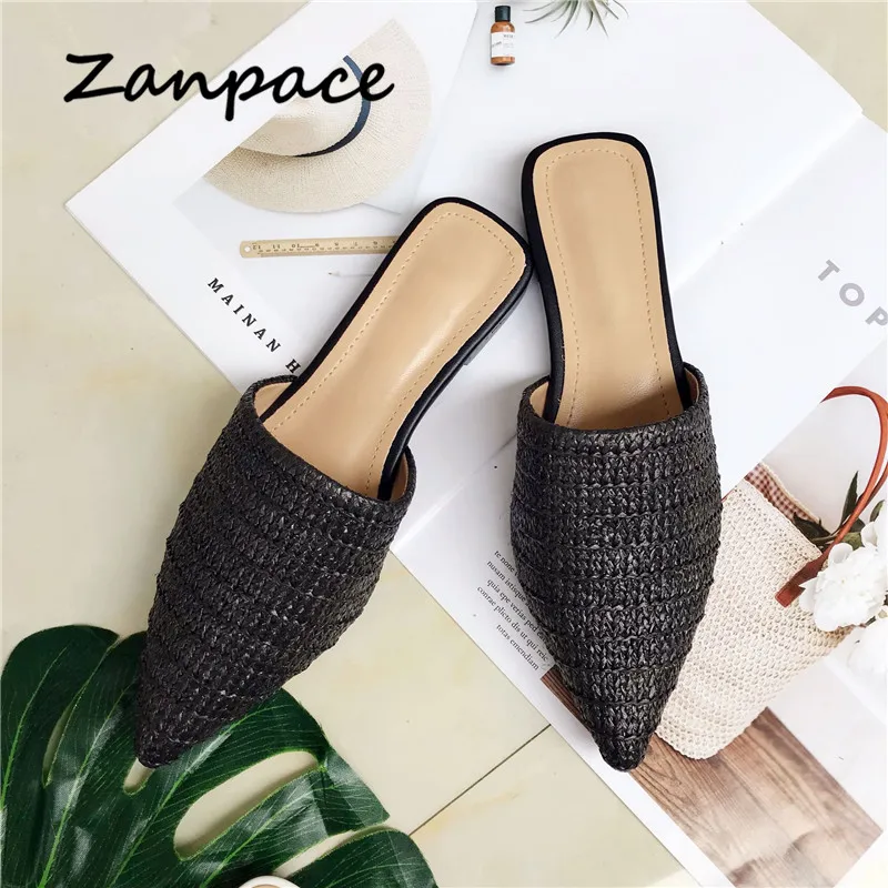 Zanpace/весенние женские тапочки; домашняя льняная женская обувь на плоской подошве; Вьетнамки с острым носком; дышащая женская повседневная обувь; женские шлепанцы