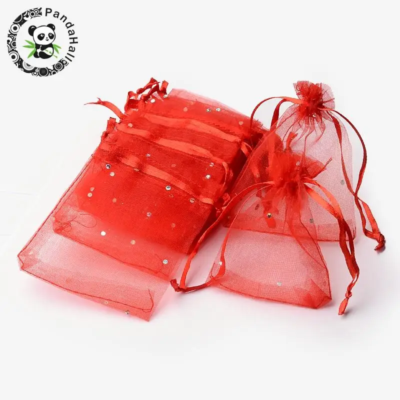 

Presents Packages Organza Bags, with Ribbons, Rectangle, Red, 9x7cm