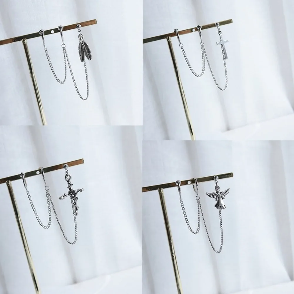 Панк унисекс перо крест цепь Шпилька зажим для на Хрящ уха локомотив мода Ангел