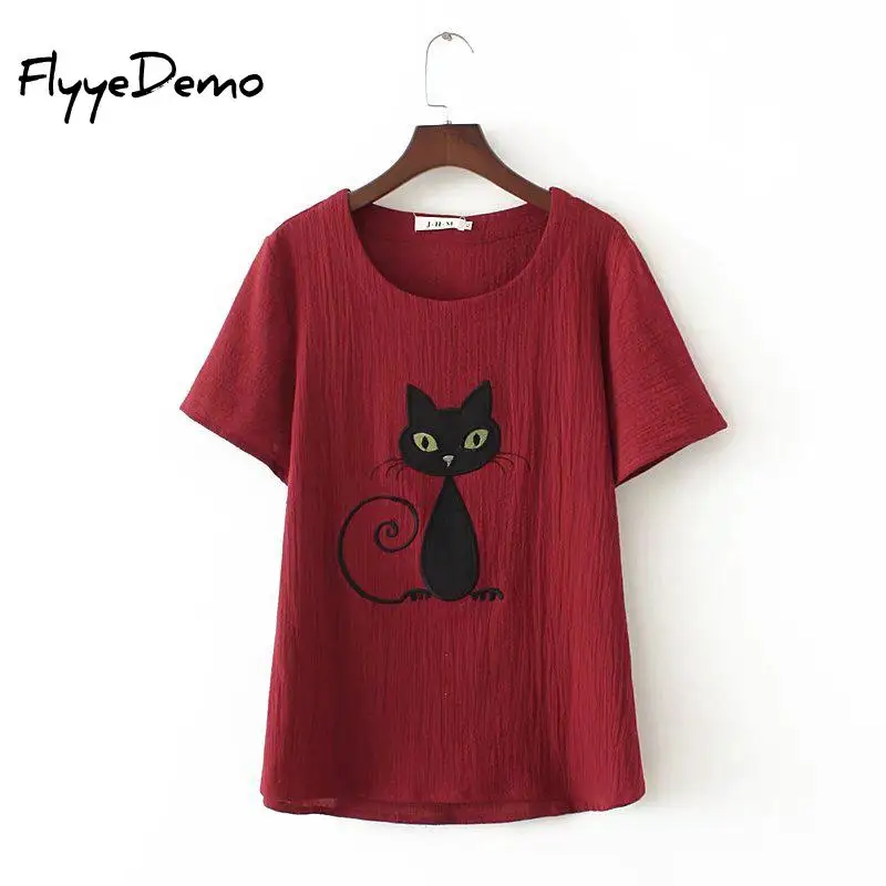 Kawaii Cat Appliques супер большая футболка для женщин Harajuku топы 2020 летняя с коротким