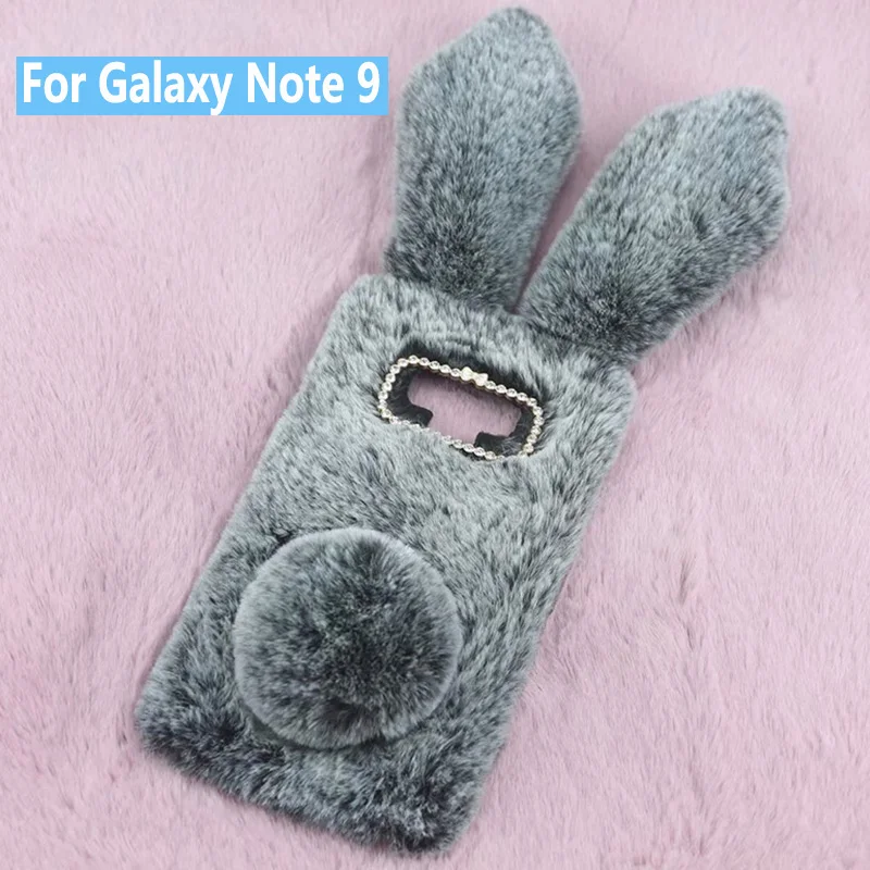 Плюшевый чехол с кроликом для Samsung Galaxy Note 9 мягкий меховой милый 3D кроличьими