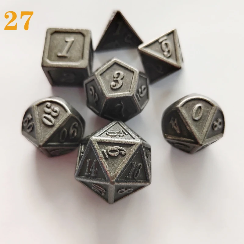 MEHAO игральные кости DND металлические rpg набор многогранные подземелья и дракон черные настольные игры цинковый сплав зеленый цифровой d& d кубики шаблон d6 - Цвет: 27