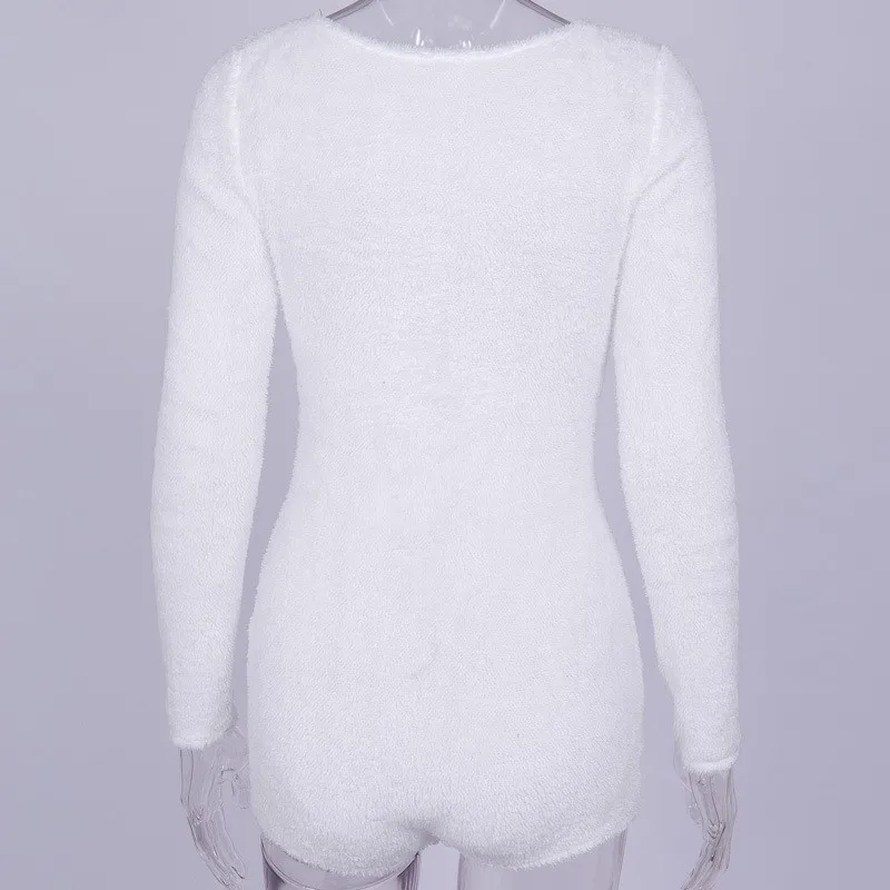 2019 осенние однотонные меховые комбинезоны с длинными рукавами для женщин