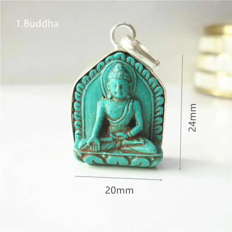 1. Buddha TBP684 тибетская глина скульптура Будды Подвески-Амулеты Карманный Будда Имитация бирюзы Будда тара ганьинь - Окраска металла: 1. Buddha
