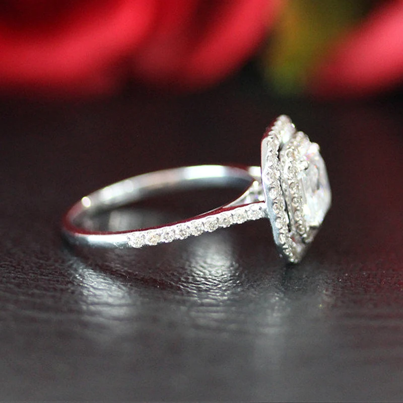 Великолепное 1.3ct 6,5 мм огранка камня «asscher Cut» обручальное кольцо 14 к белое золото двойной Halo обручальное кольцо для женщин