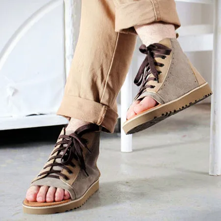 Мужские сандалии из натуральной кожи высокие босоножки в римском стиле на