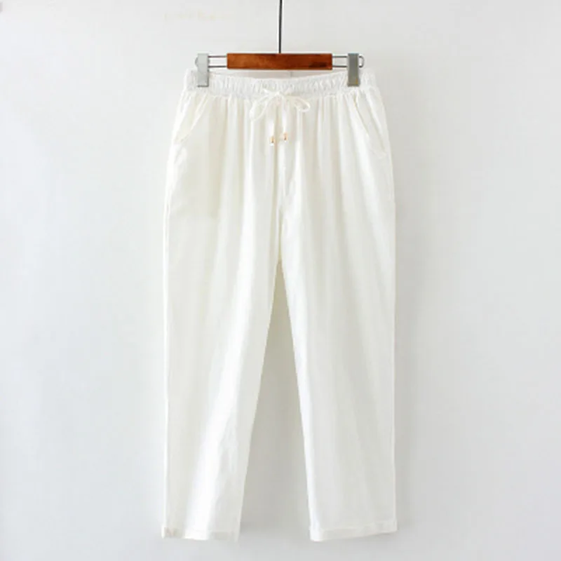 

Spring New Cotton And Linen Womens Pants Plus Size Loose Straight Trousers Women Solid Candy Color Slim Pants Femme A265