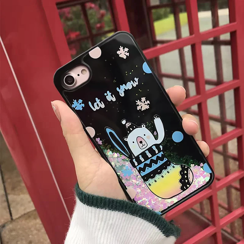 Dinosaur Stars planets soft edge liquid back cover Phone Case for iPhone 7 6 6s plus Dynamic Colorful Quicksand Glitter Flamingo |