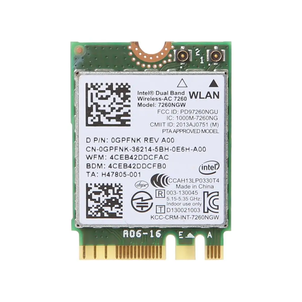 Dell Intel Двухдиапазонная Беспроводная AC 7260 7260NGW NGFF M.2 Bluetooth WiFi сетевая карта|Сетевые