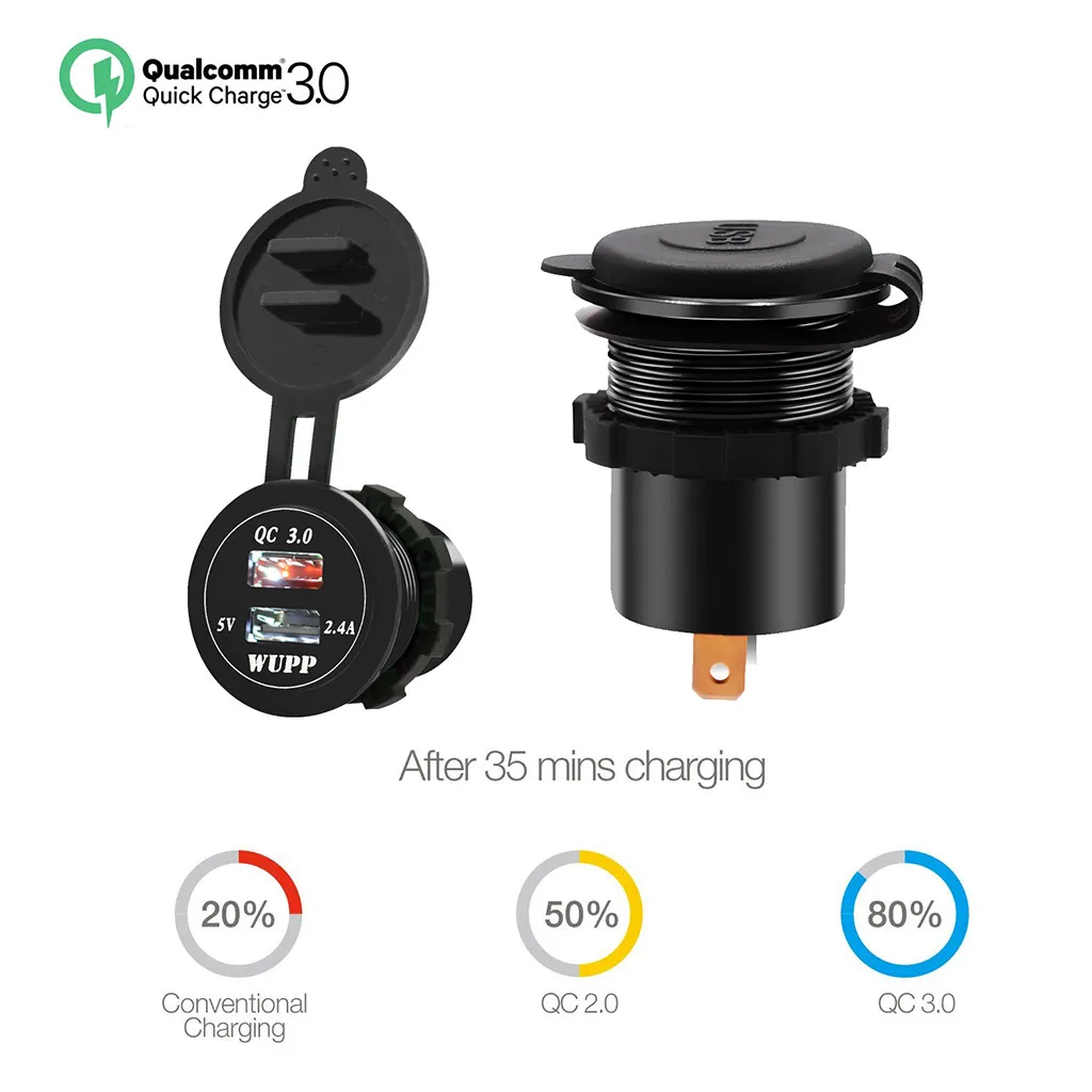 QC 3.0 Dual USB Charger Socket Voltmeter Quick Charge 3.0 Wire Waterproof for Car Motorcycle Mobile Phone Charger Fast QC#Y8