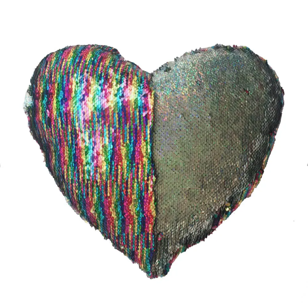 Rainbow Color В форме сердца Русалка блесток бросок Чехол для подушки DIY Двусторонняя Подушка Чехол Радужная подушечка Чехол Цвет меняющиеся подушки - Цвет: Rainbow Color