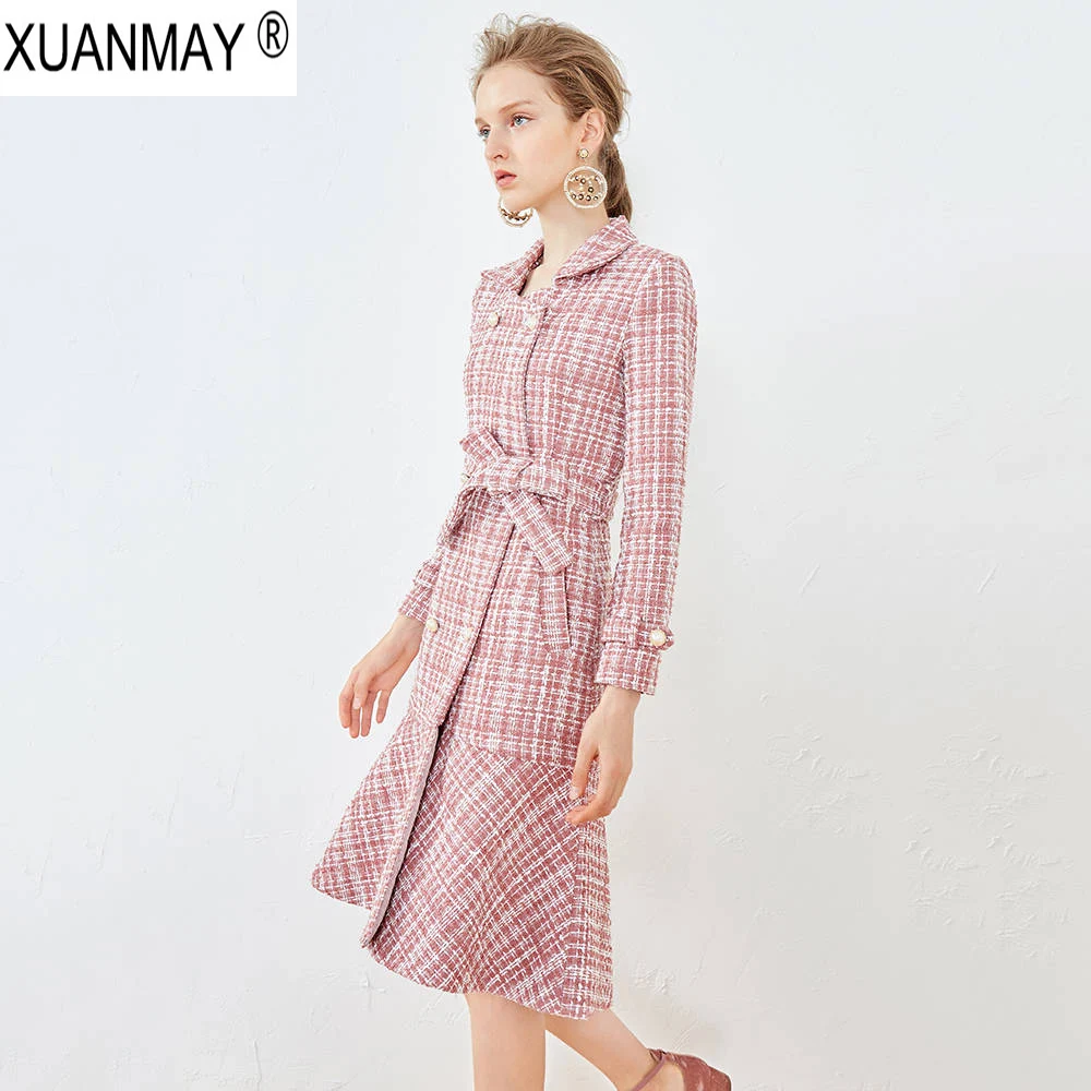 2019 новое зимнее платье с длинным рукавом британский стиль Женское шерстяное в