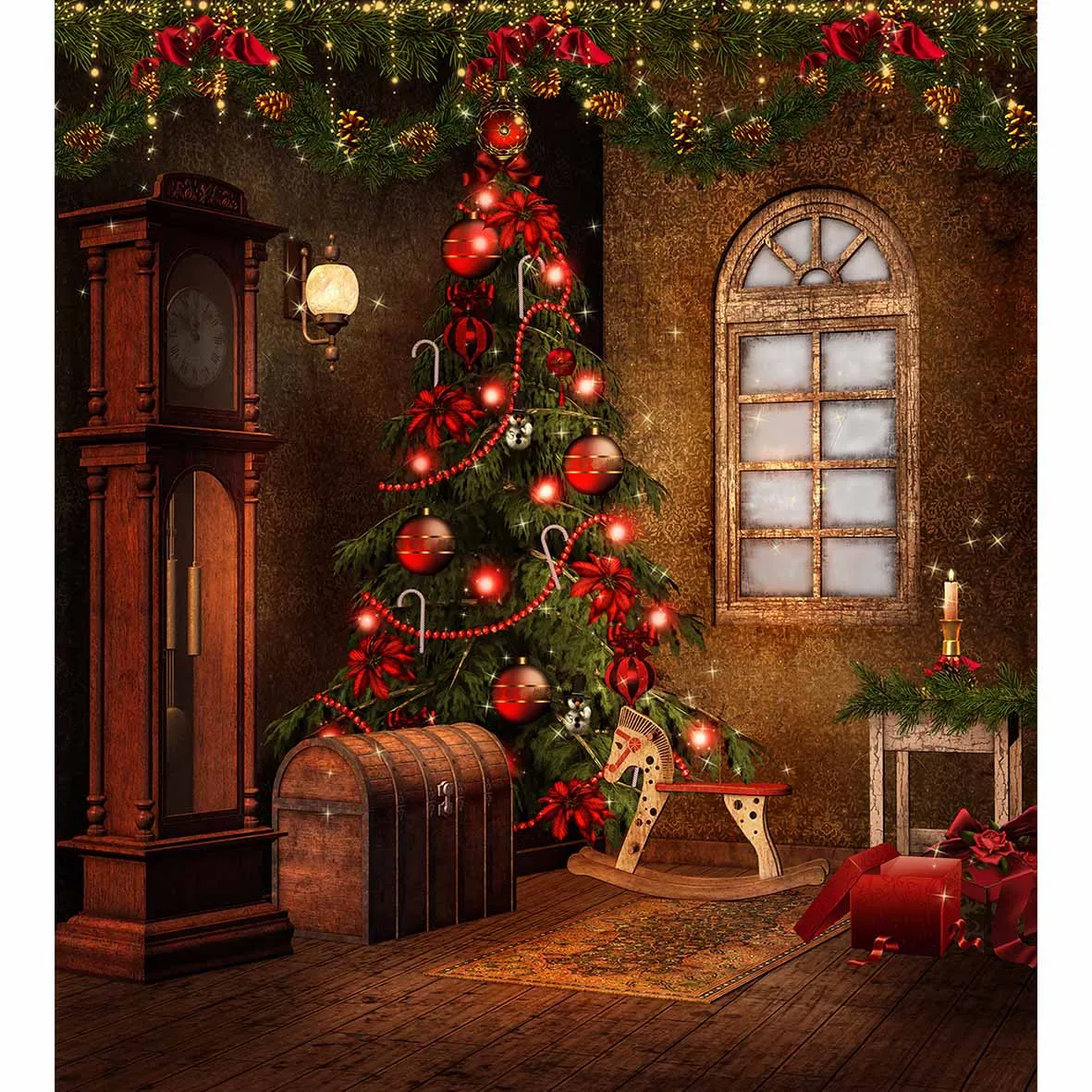 Allenjoy background photo studio Christmas kids room tree vintage window backdrop printed portrait shooting computer printing |
