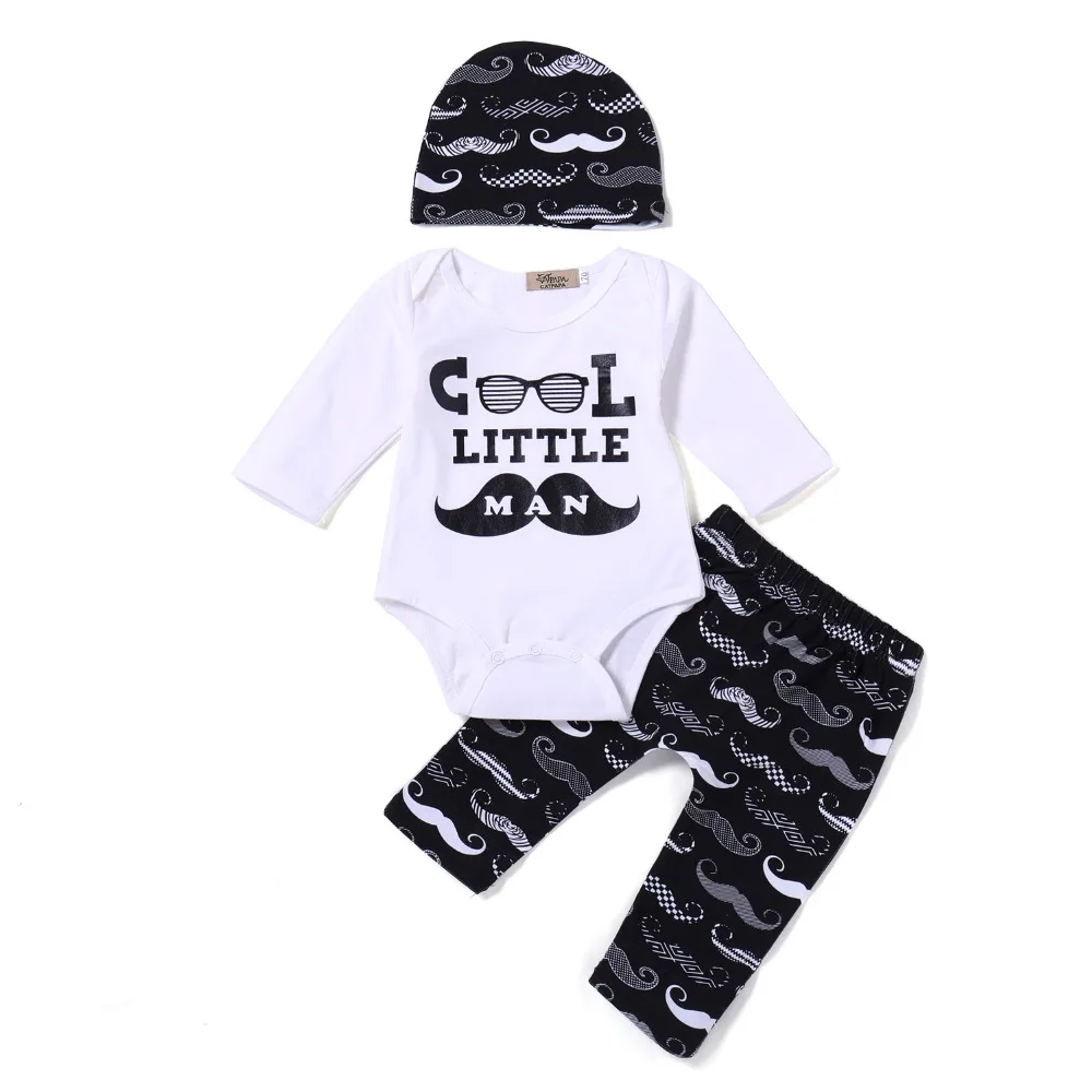 

Cool litttle Man Baby boy clothing 2PCS Suit Baby Romper +little moustache Pants +Hat Newbon Baby boys clothes Outfits Set