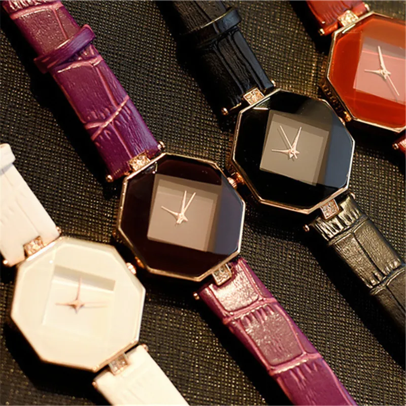 

New Women Dress Wristwatch Fashion Vintage Unique Shape Watch Face Time Ladies Bracelet Female Clock Luxury Leather Quartz Watch
