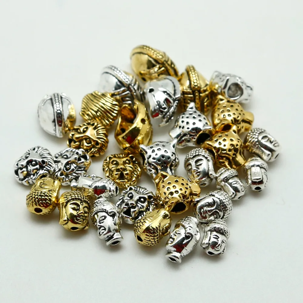 10 шт. металлические бусины с подвеской тибетский Будда леопард головы льва для