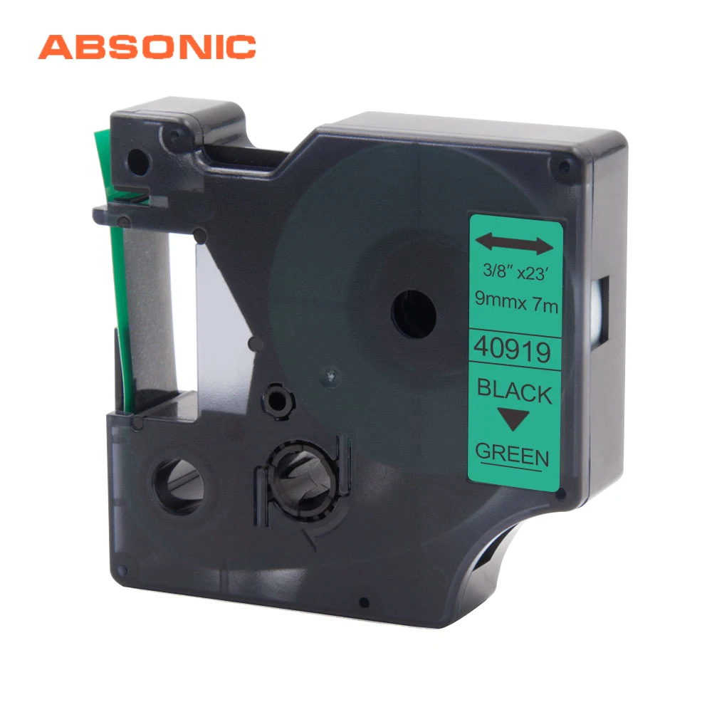 Absoonic 9 мм кассеты совместимый с Dymo D1 40919 черный на зеленой этикетке для 160 210D 280 360D