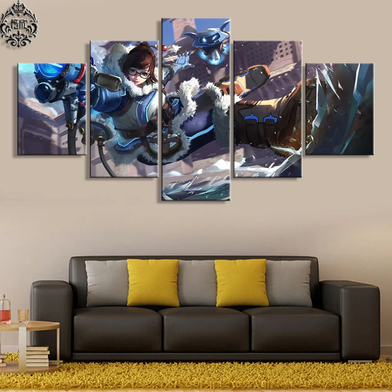 

Overwatch Mei 5 Panel Wall Art Home Decor Painting Canvas Printed Game Poster Painting On Canvas Artwork Cuadros Wall Decor Art