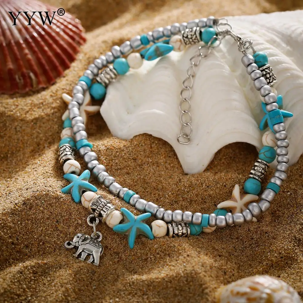 Vintage Shell Beads Starfish Elephant Anklets For Women New Multi Layer Anklet Leg Bracelet Handmade Bohemian Jewelry Cavigliera | Украшения