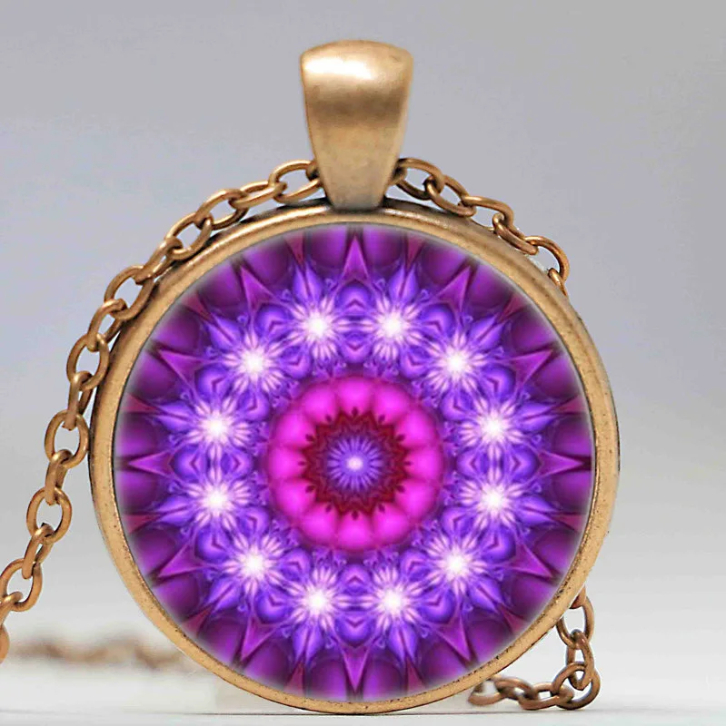 Ожерелье с подвеской в виде фиолетовой мандалы|pendant necklace|chain pendantsilver chain |
