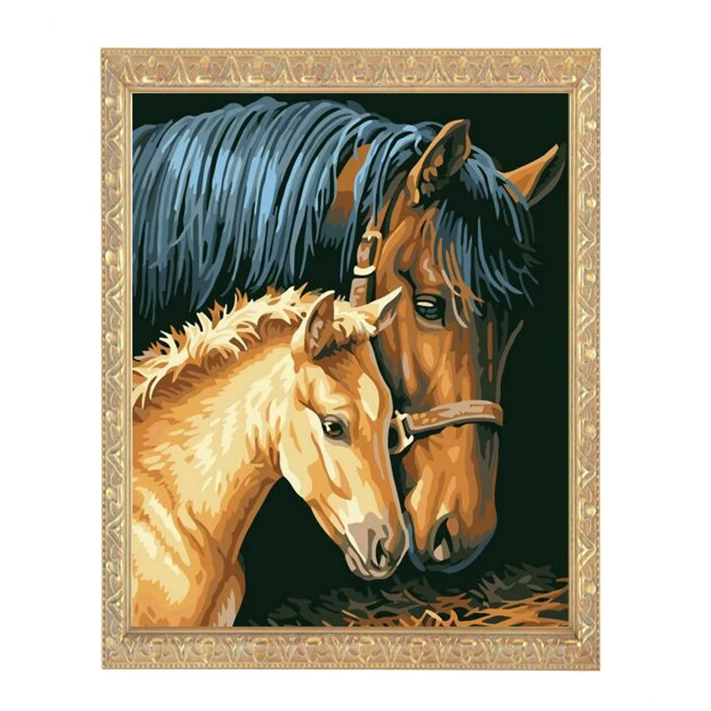 

Needlework,DIY DMC 14CT Unprinted Cross stitch,Counted Embroidery Cross-stitch Kit The horse mother ans son home made Pattern