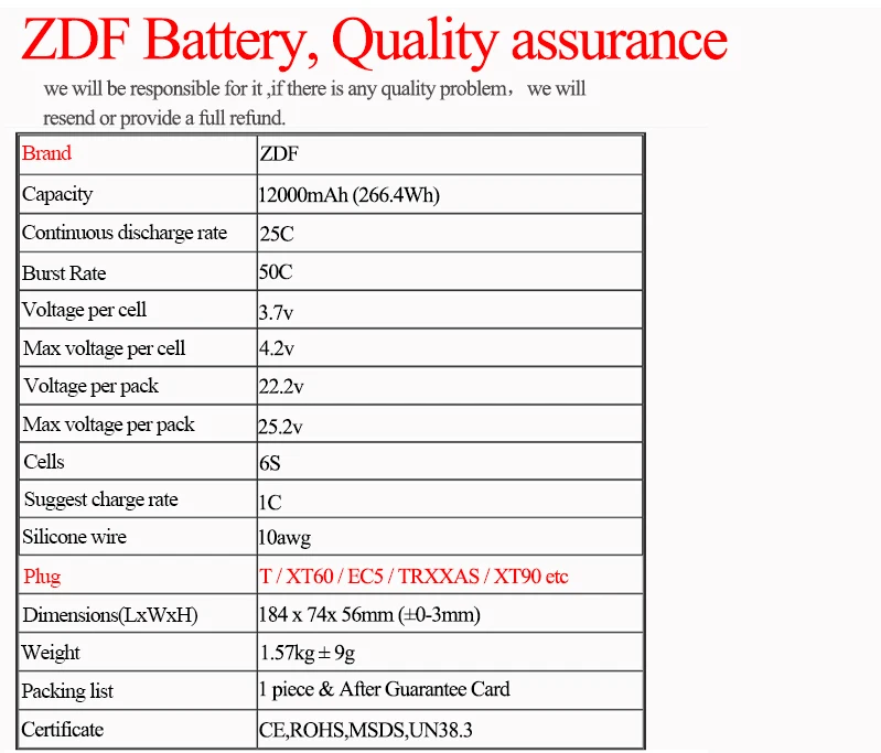 ZDF power RC Lipo батарея 6S 22,2 V 12000mAh 25C-50C для радиоуправляемого вертолета дрона FPV БПЛА машина для защиты растений