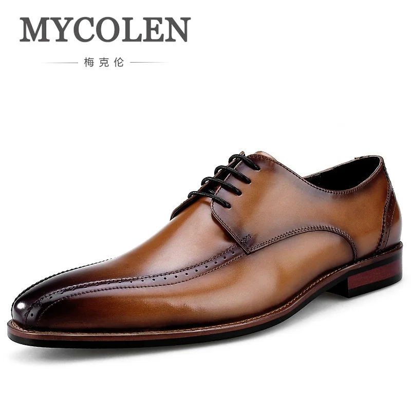 MYCOLEN/Новинка модные брендовые модельные туфли коричневые кожаные костюмы