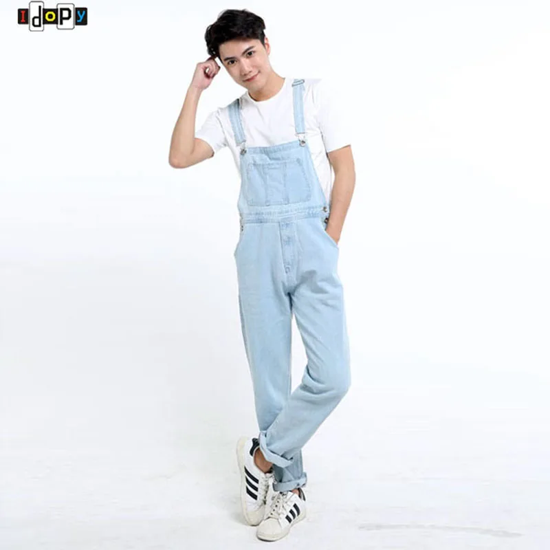 Мужской светильник совый комбинезон голубой джинсовый большого размера с