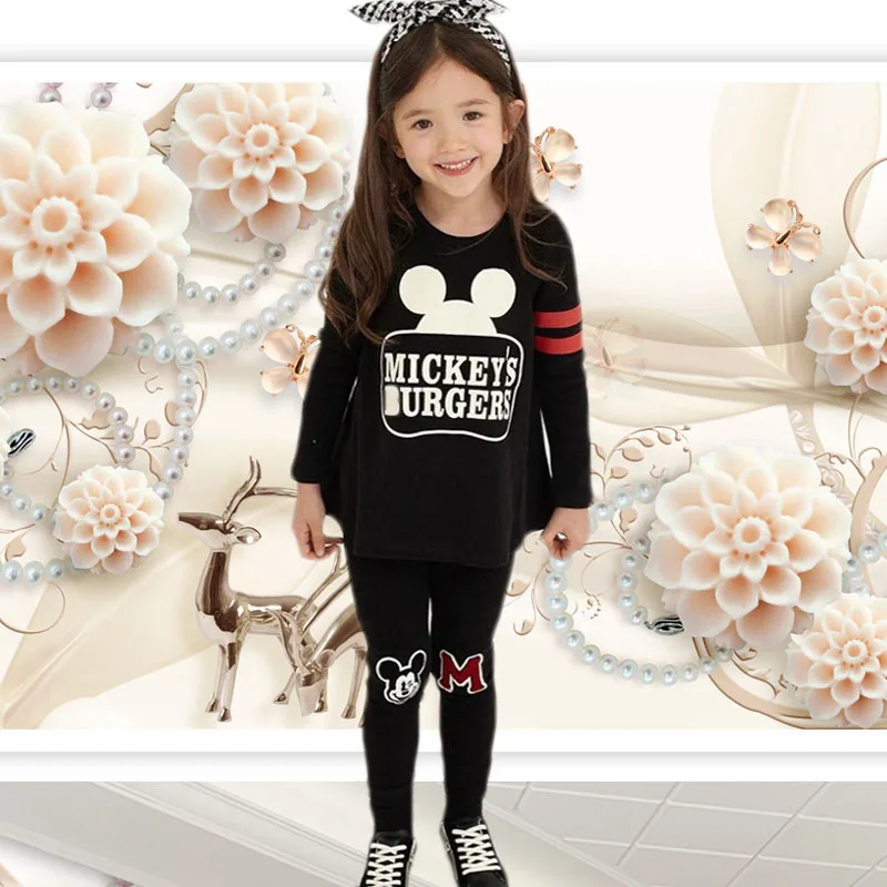 Одежда для маленьких девочек модный костюм с рисунком Минни весенне осенний