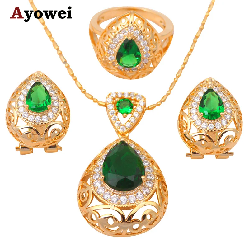 Серьги и кольцо из циркония класса AAA золотистого цвета без содержания никеля