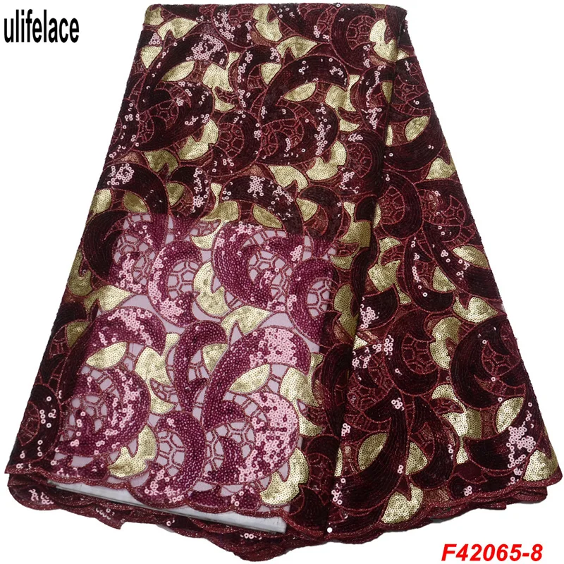 

African French Lace Fabric High Quality Nigerian green Sequin fabric Embroidery Tulle Mesh Lace Fabric For Wedding dress F4-2065