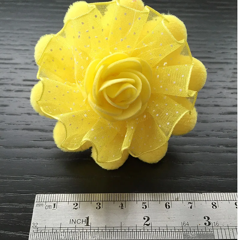 2 шт цветной большой 8 см Тюль шифон Бант Цветок Оголовье Кружева рюшами
