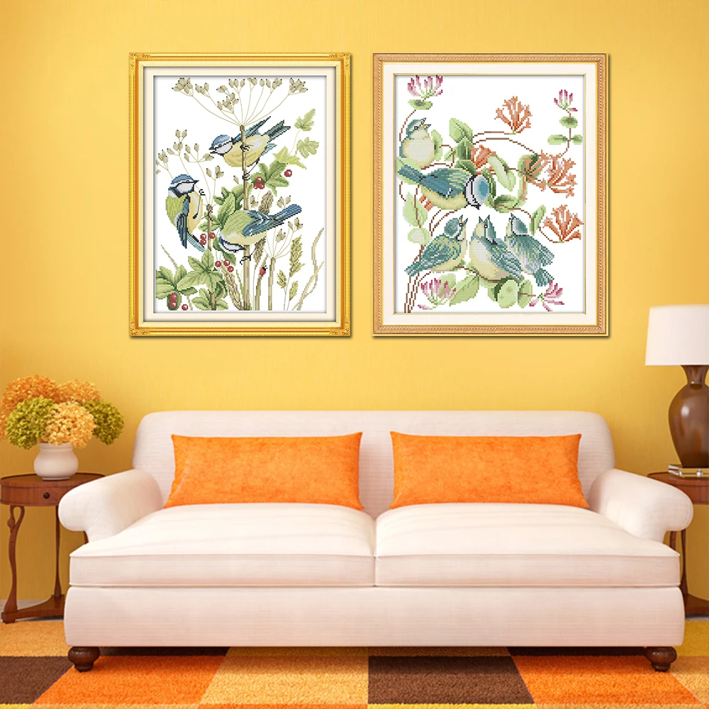 Joy Sunday Flower And Bird Home Decor DA145 DA146 14CT 11CT Counted Stamped Three Little Birds Feed Needlepoint Cross Stitch kit | Дом и сад