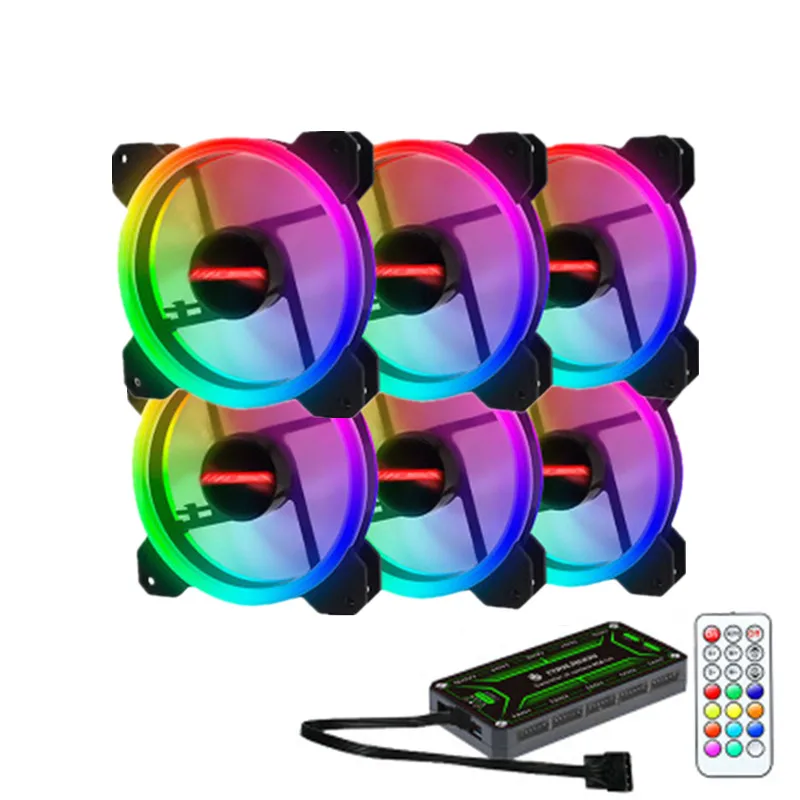 Kit 6 RGB чехол вентилятор 12 см настольный компьютер шасси вентилятор водяного Охлаждения Красочные Аврора Eclipse тихий вентилятор - Цвет: Kit 6