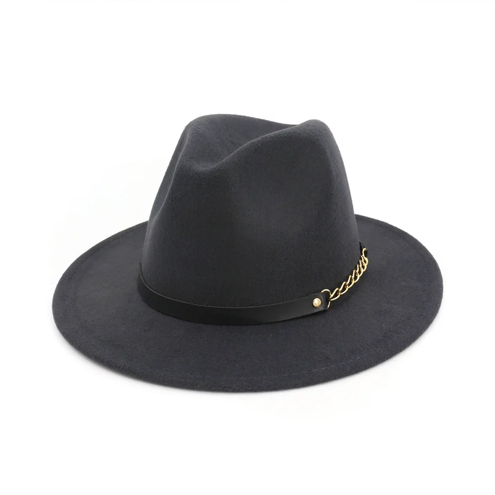 Новая модная мужская шляпа fedoras Женская модная джазовая шляпа лето весна черная Шерстяная кепка Уличная Повседневная шляпа ремень с металлической пряжкой - Цвет: Dark gray