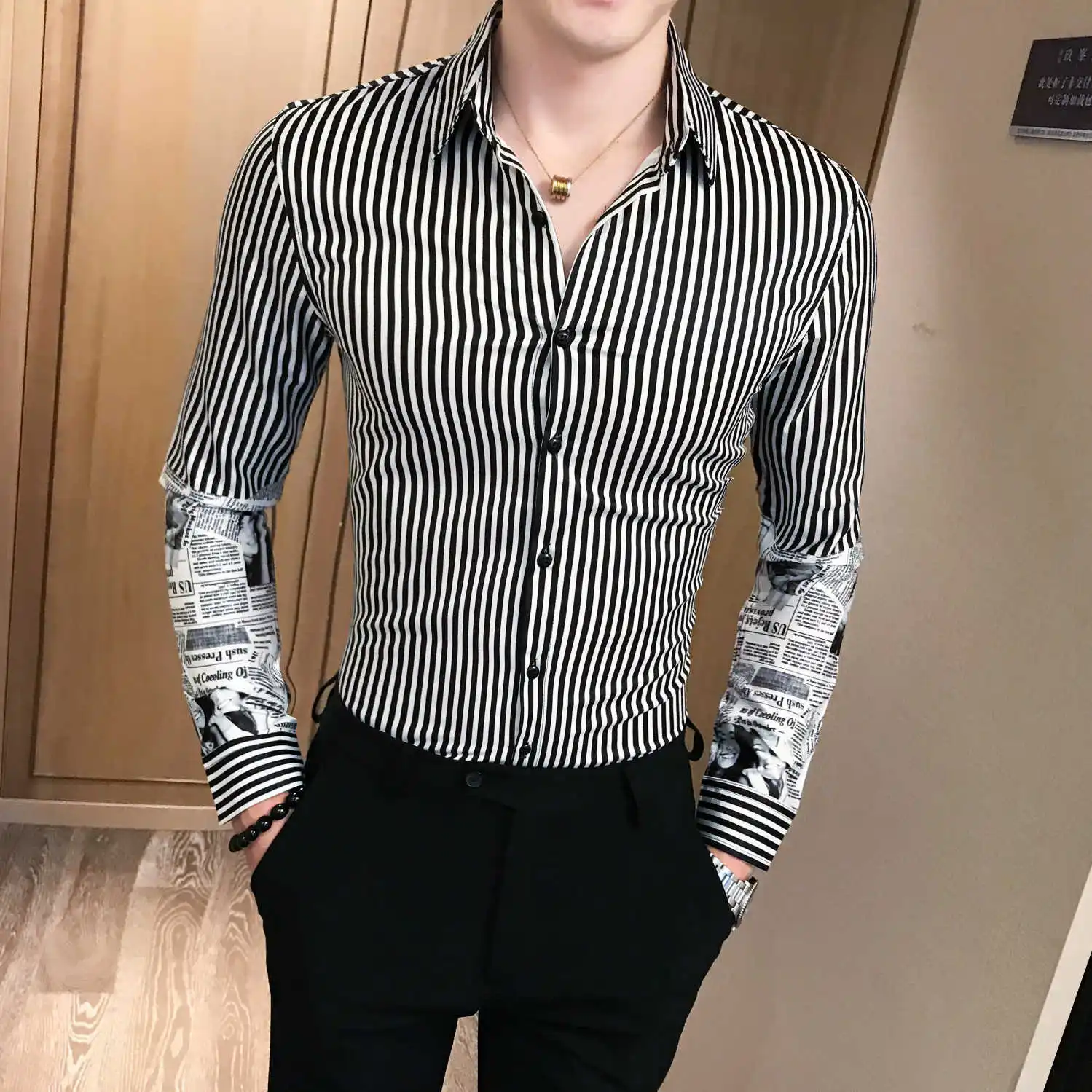 Новые осенние Рубашка в полоску мужские рубашки стиле кэжуал Slim Fit Мода 2019 с