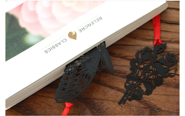 DIY милые каваи черная бабочка перо металлические закладки для книги бумажные креативные предметы милые корейские канцелярские принадлежности Подарочная посылка
