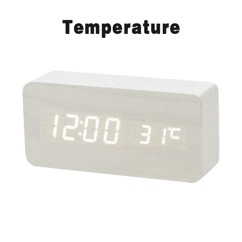 LED Wooden Alarm Clock Watch Table Voice Control Digital Wood Despertador Electronic Desktop USB/AAA Powered Clocks Table Decor - Цвет: 17